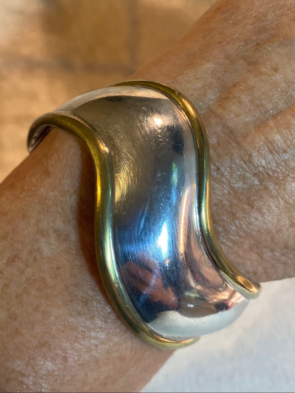 Vintage Taxco Sterling Silver Two-Tone Wave Cuff Bracelet 24.9g